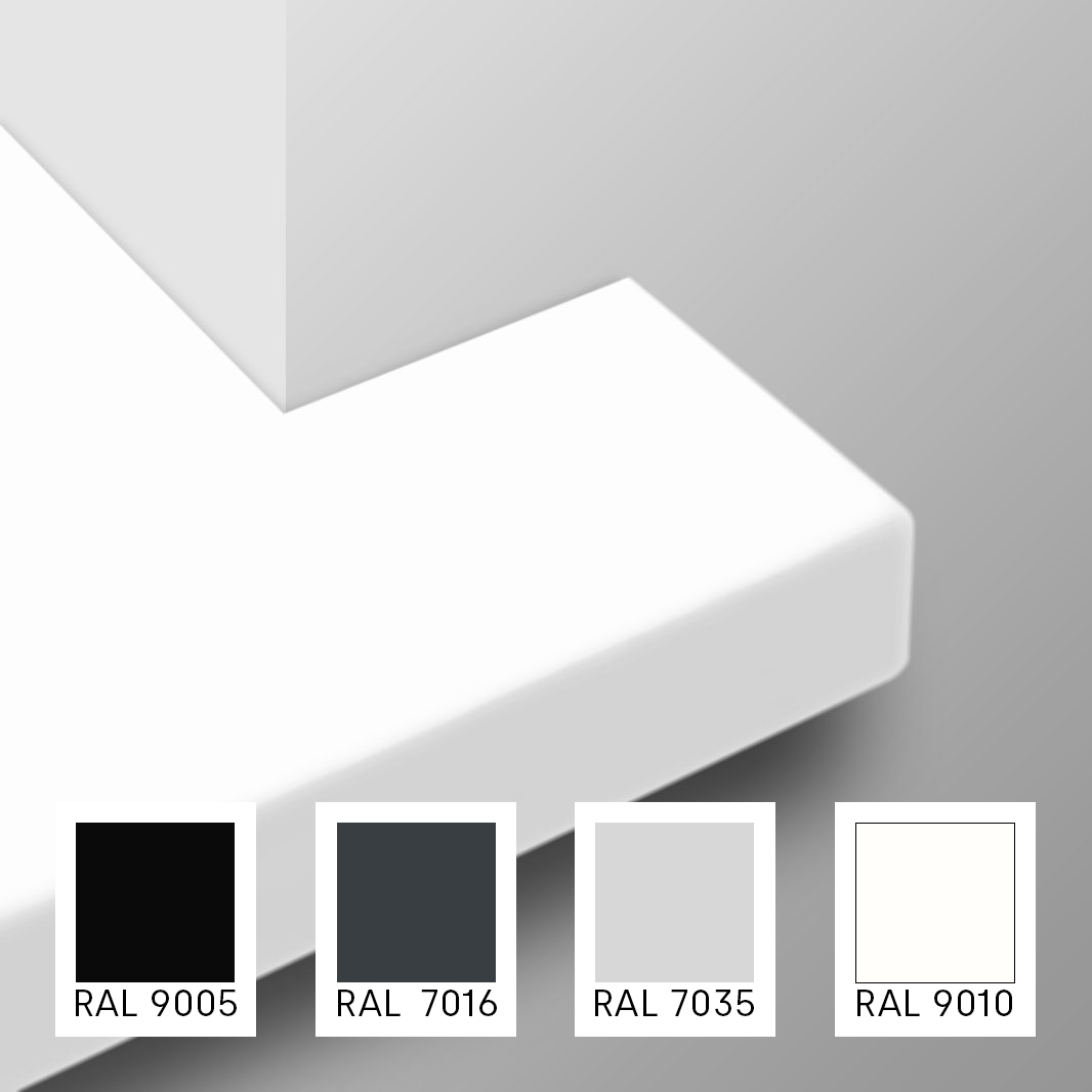 Fensterbank RAL-Ton eckig mit Aussparung 1 Fensterbank aus Holz nach Maß in RAL7016, RAL 9005, RAL 7035, RAL 9010